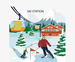 冬季滑雪场滑雪的人矢量图素材