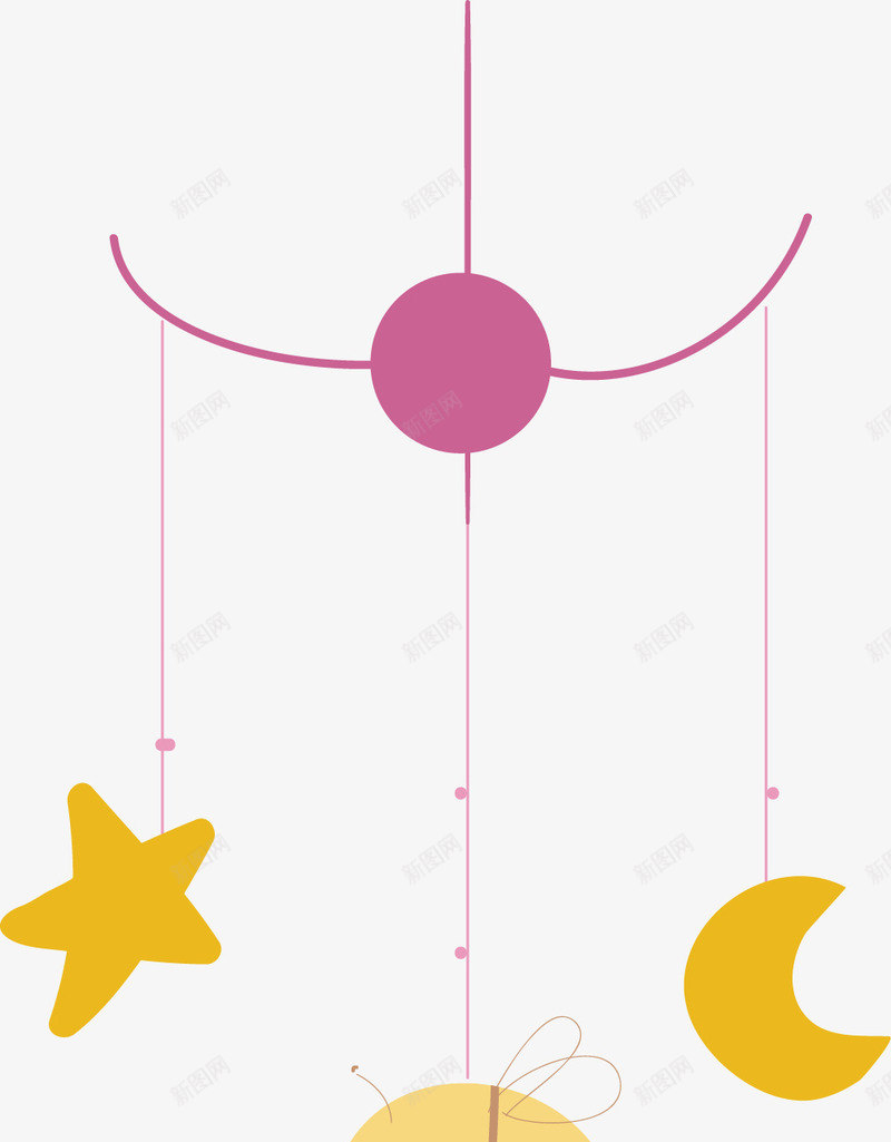 室内的挂件png免抠素材_新图网 https://ixintu.com 卡通 挂件 星星 月亮 球体 紫色 风铃