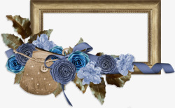 欧式木质蓝色玫瑰花相框素材