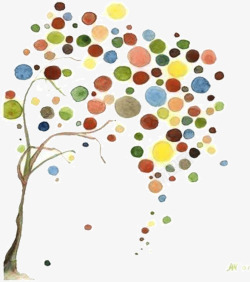 彩色缤纷创意手绘大树素材