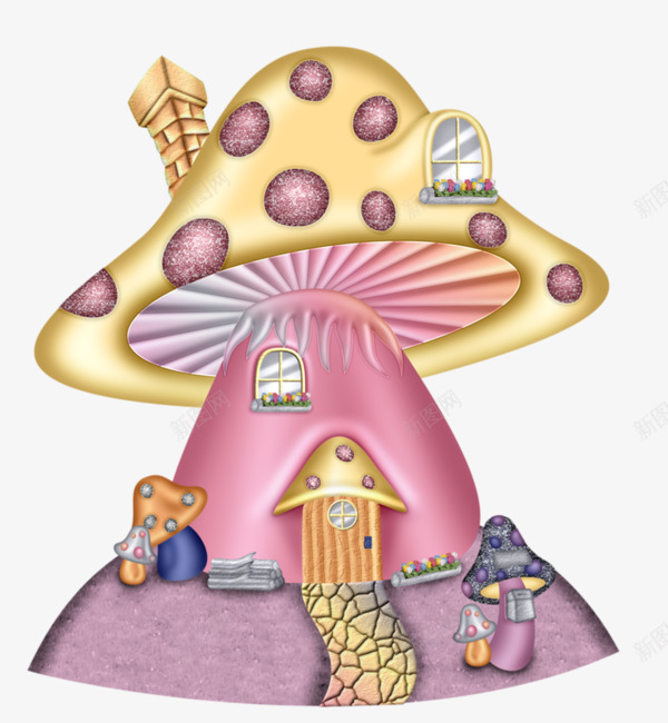 彩色蘑菇屋png免抠素材_新图网 https://ixintu.com 彩色蘑菇屋 房子 粉色蘑菇屋 蘑菇屋