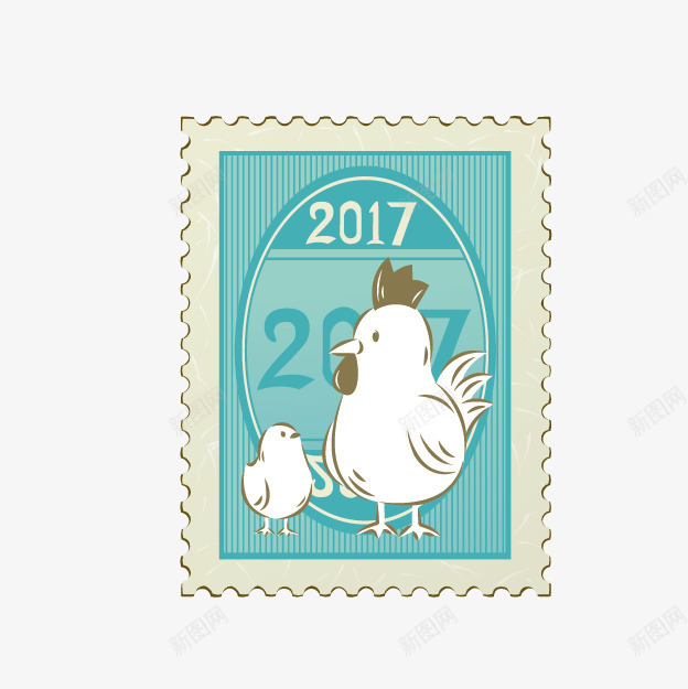 卡通蓝色邮票png免抠素材_新图网 https://ixintu.com 卡通邮票 小鸡邮票 新年邮票 蓝色邮票