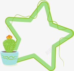 仙人掌边框小清新植物五角星绿色仙人掌装饰矢量图高清图片