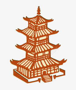 剪纸风格中国风寺庙素材