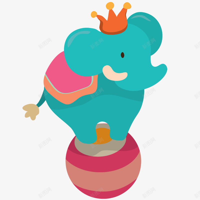 蓝色的大象在皮球上表演png免抠素材_新图网 https://ixintu.com 卡通形象 大象 彩色 王冠 绘画 蓝色 表演 马戏团