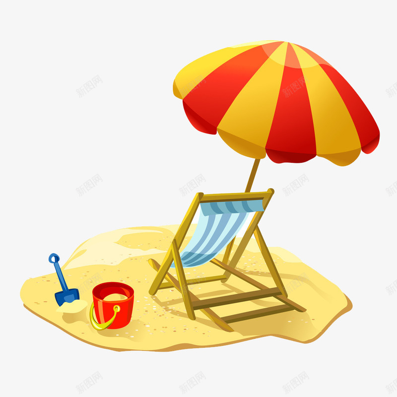 沙滩太阳伞躺椅png免抠素材_新图网 https://ixintu.com 太阳伞 沙滩 海边 躺椅