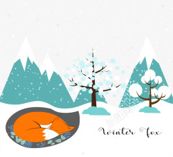 雪地上的狐狸矢量图素材