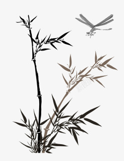 背景图片黑色的蜻蜓水墨竹子高清图片