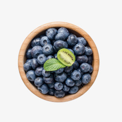 新鲜的猕猴桃棕色碗里蓝色的蓝莓高清图片