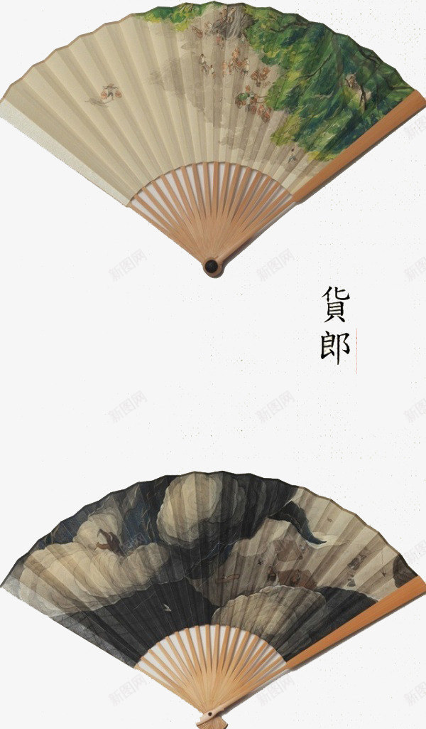 传统古风扇子png免抠素材_新图网 https://ixintu.com 中国风 六月雨 古典 国画装饰 货郎