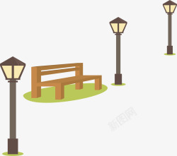 公园长椅和路灯素材