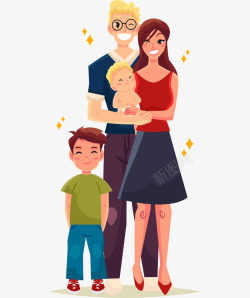 手绘人物插画一家人二胎家庭合照素材