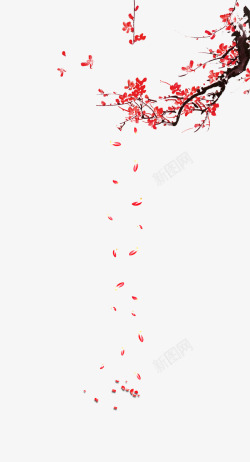 水墨红梅树枝水墨梅花展示图高清图片