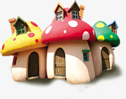 手绘彩色蘑菇可爱房子素材