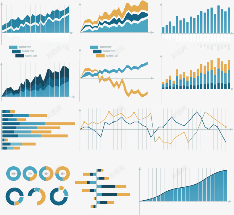 数据统计图表图标png_新图网 https://ixintu.com 商务插图 数据分析 数据图标 数据报表 数据统计 数据统计模板 曲线图 柱状图 饼图
