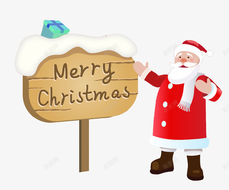 是你圣诞老人指示牌图png免抠素材_新图网 https://ixintu.com 卡通 圣诞标签 圣诞老人 指路牌 牌子 白胡子 礼物