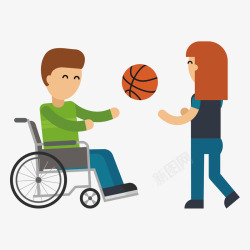 坐着轮椅卡通风格坐着轮椅打球的男生矢量图高清图片