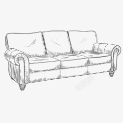 美式三人沙发手绘沙发矢量图高清图片