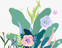 复古花卉插画春天装饰手绘植物高清图片