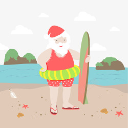 海边度假的圣诞老人素材