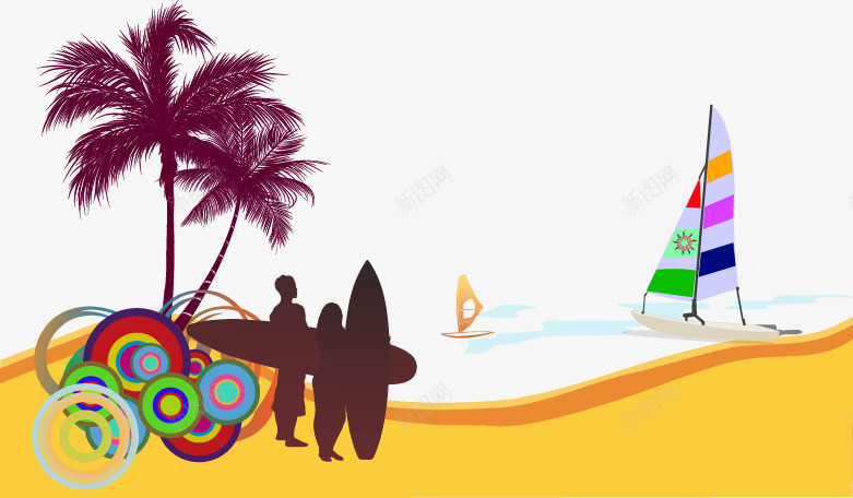 卡通夏日海滩沙滩椰树png免抠素材_新图网 https://ixintu.com 冲浪 剪影 卡通 夏日 椰树 沙滩 海滩