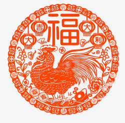 红色中国风鸡年剪纸装饰图案素材