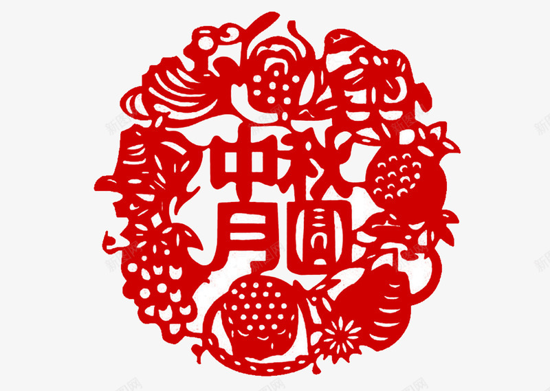 中秋节剪纸png免抠素材_新图网 https://ixintu.com 中国风 中秋月圆 中秋节 剪纸 红色