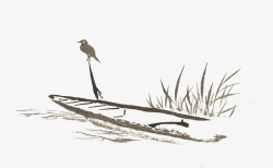 描线小鸟芦苇荡池塘里小船上的小鸟高清图片