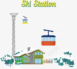 冬季运动滑雪场缆车矢量图素材