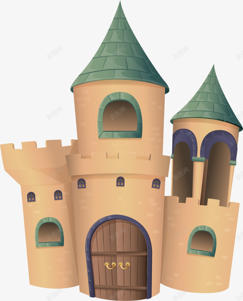 唯美黄色城堡png免抠素材_新图网 https://ixintu.com 古典城堡 唯美城堡 棕色大门 绿色屋檐 质感 黄色城堡