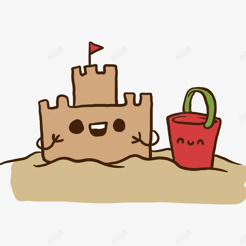 夏季海边装饰png免抠素材_新图网 https://ixintu.com 卡通 卡通素材 城堡 夏季装饰 沙子 沙滩
