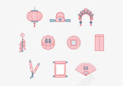 粉色中国风灯笼扇子素材