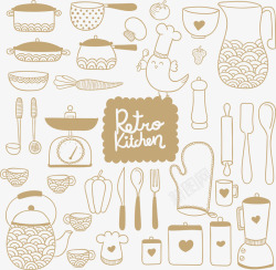 厨师工具手绘线型厨房用品高清图片