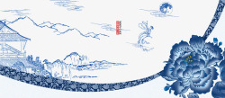 中国传统节日中秋月亮青花瓷背景高清图片