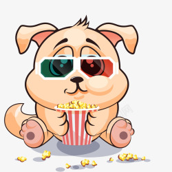 看电影的人爆米花卡通吃爆米花的小狗矢量图高清图片
