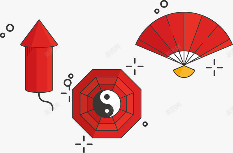 扇子大年初一png免抠素材_新图网 https://ixintu.com 大年初一 扇子 春节 矢量大年初一