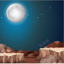 沙漠场景夜间月亮在沙漠场景矢量图高清图片
