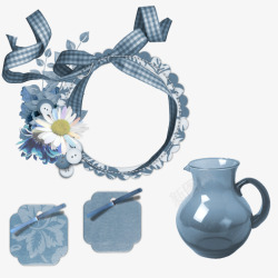 圆形瓶子蓝色蝴蝶结圆形边框高清图片