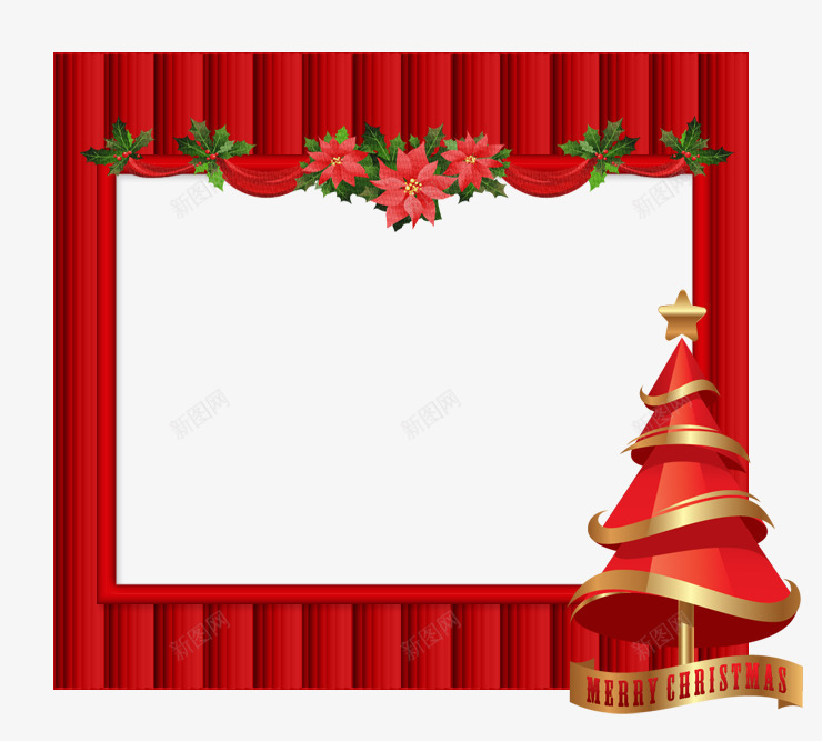 红色圣诞树装饰相框png免抠素材_新图网 https://ixintu.com 相册 红色圣诞树相框 红色相框 红色花 边框