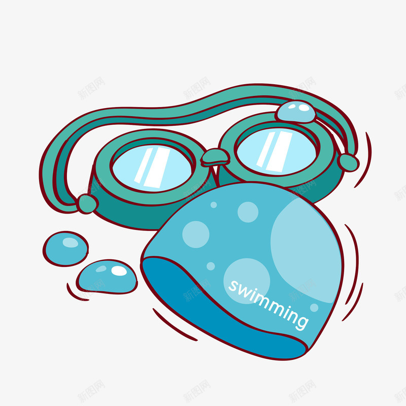 卡通潜水工具图png免抠素材_新图网 https://ixintu.com 创意的 卡通 墨镜 插图 泳衣 游泳帽 潜水工具