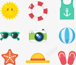 女士沙滩帽9款彩色夏季元素图标高清图片