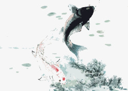 线条鲤鱼国画锦鲤高清图片