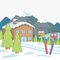 卡通冬季滑雪场风景素材
