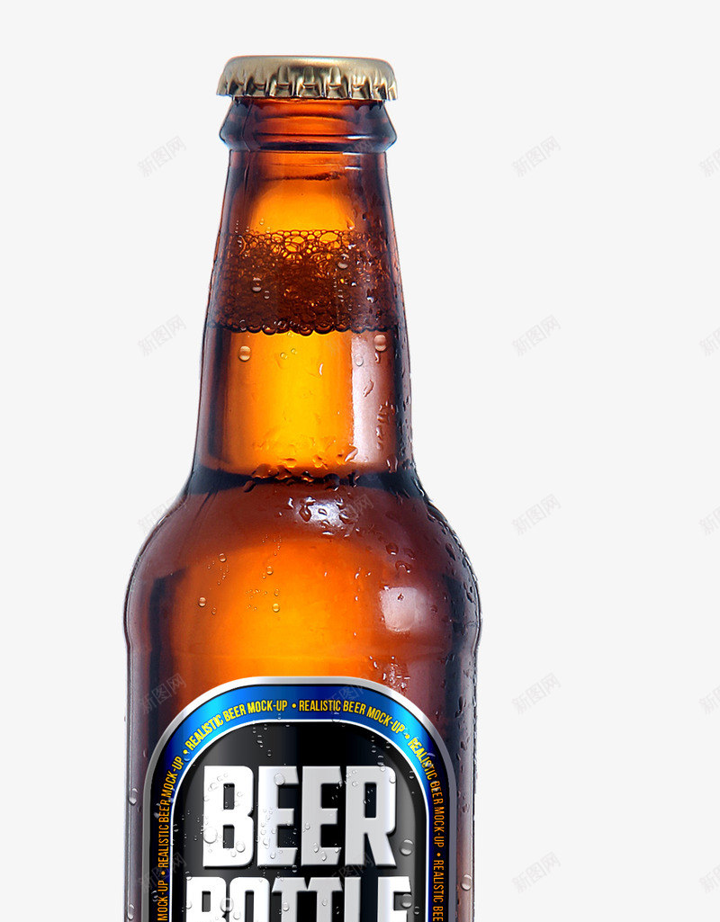啤酒瓶一个psd免抠素材_新图网 https://ixintu.com 啤酒瓶 效果图 棕色 泡沫