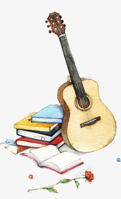 读书电子板报吉他与书本高清图片
