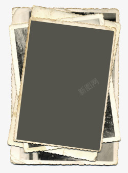 复古绿色相框一叠做旧黑白相片纸高清图片