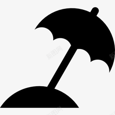 沙滩伞黑色的剪影图标图标