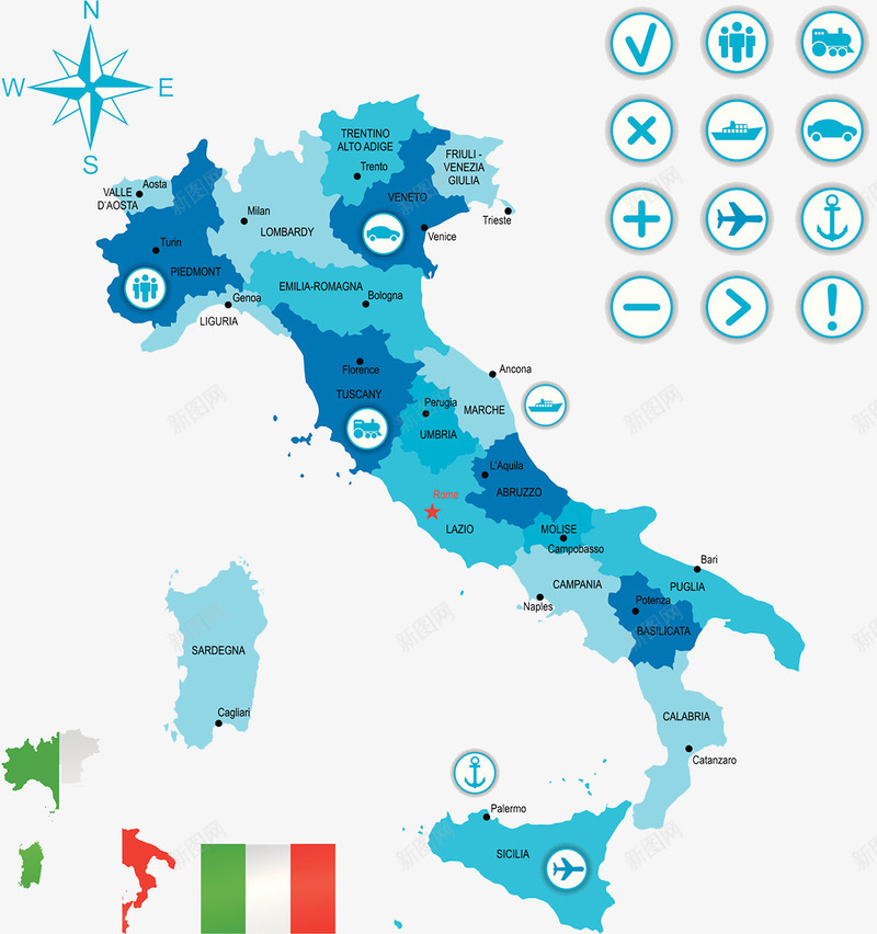 意大利地图商务旅行指南png免抠素材_新图网 https://ixintu.com 交通 商务旅行 意大利地图 指南 旅游景点