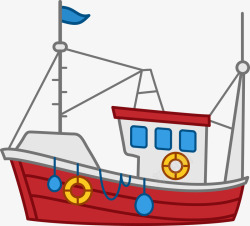 红色卡通渔船素材
