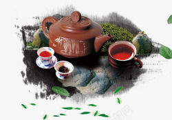 黑色茶壶水墨茶高清图片